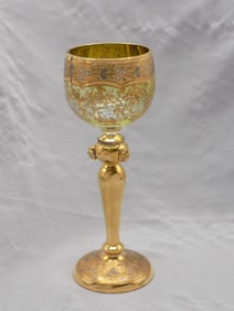 Exceptional decorated antique Moser art glass wine glass