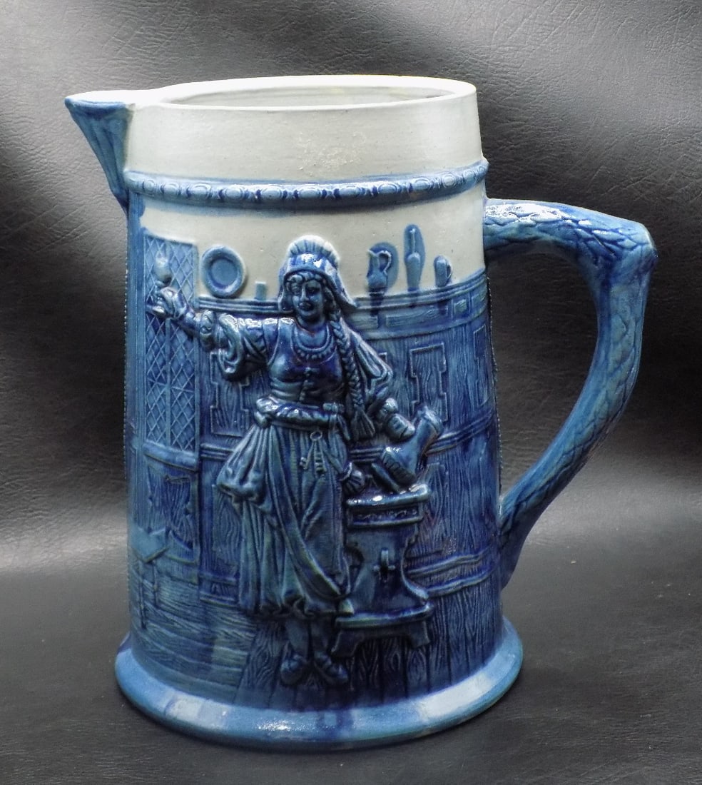Late 1800 Flemish blue gray stoneware pitcher (1 of 10)