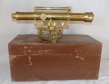 Antique large brass surveyors level instrument in original box