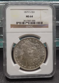 Uncirculated  1879 S MS64 Graded NGC Morgan silver dollar NGC