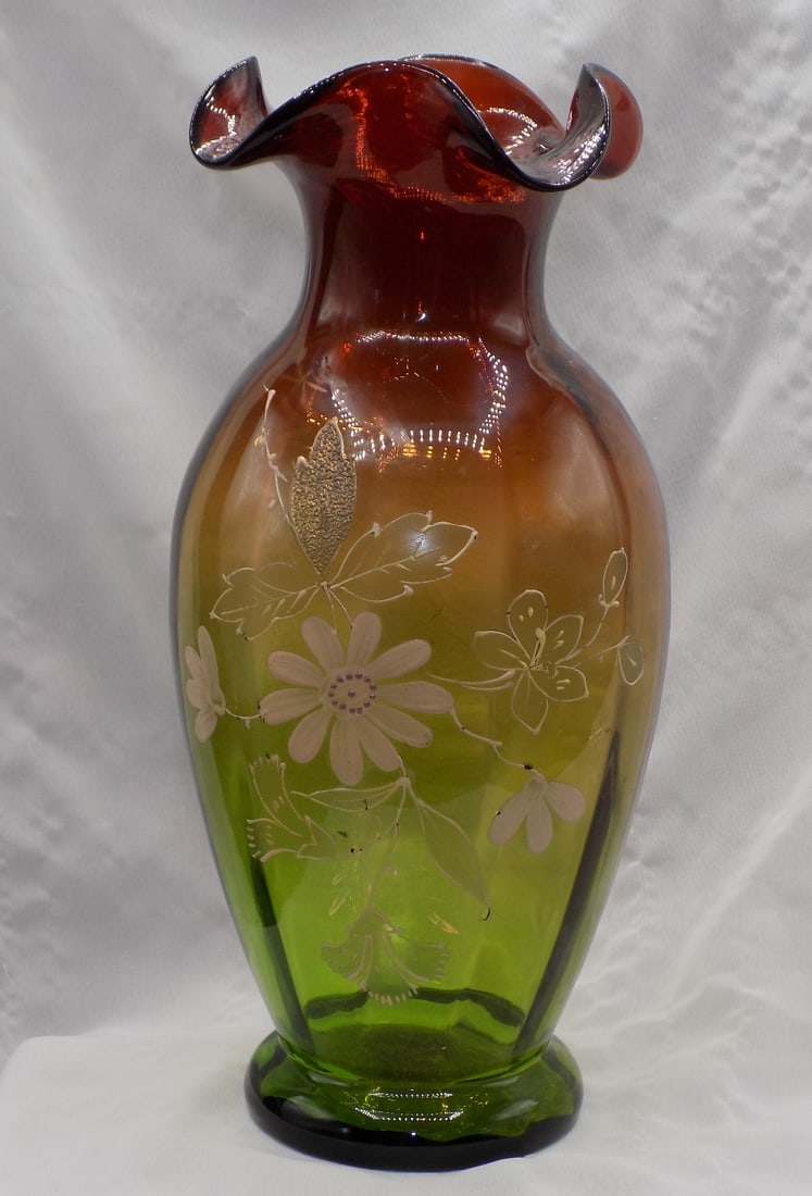Beautiful antique decorated Rubina Verde art glass vase (1 of 7)