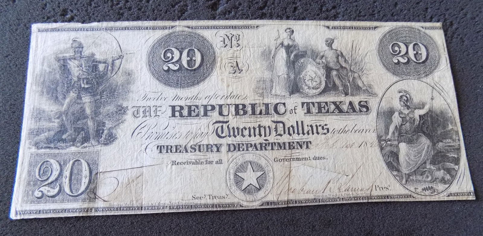 1840 the Republic of Texas $ 20 bill. Please see photos. (1 of 6)