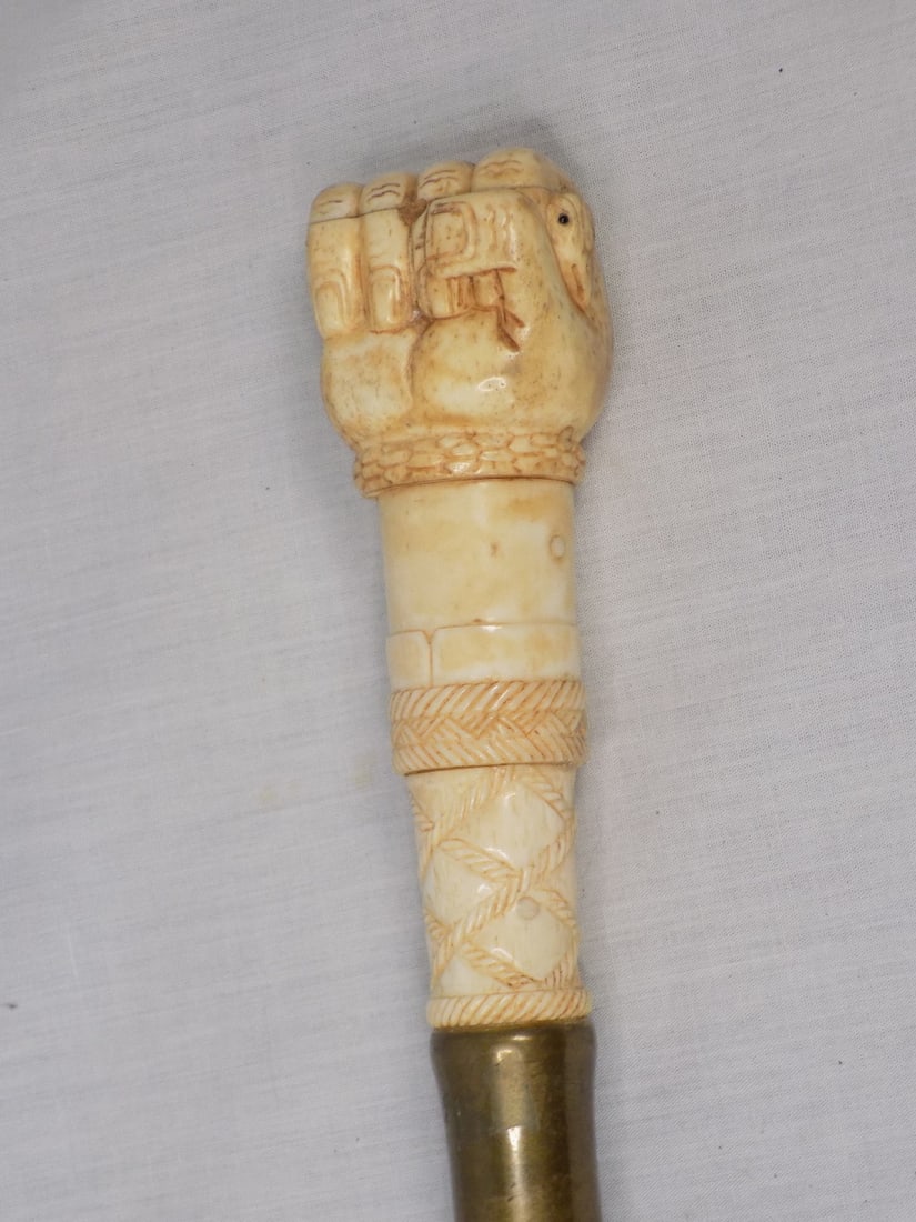Unusual antique hand carved cane with fist holding snake (1 of 7)