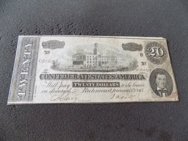 1864 $20 T-67-CSA Confederate States of America note.