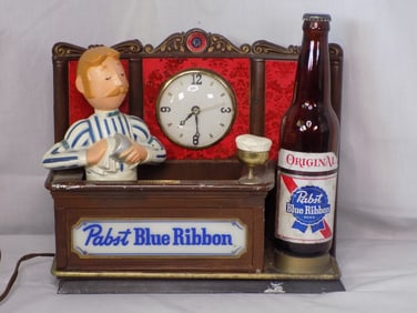 Vintage Pabst Blue Ribbon bar display lamp with clock