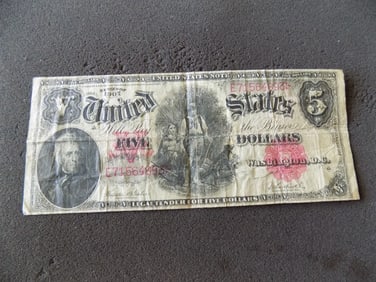 1907 $5 Five Dollar United States Woodchopper Note.