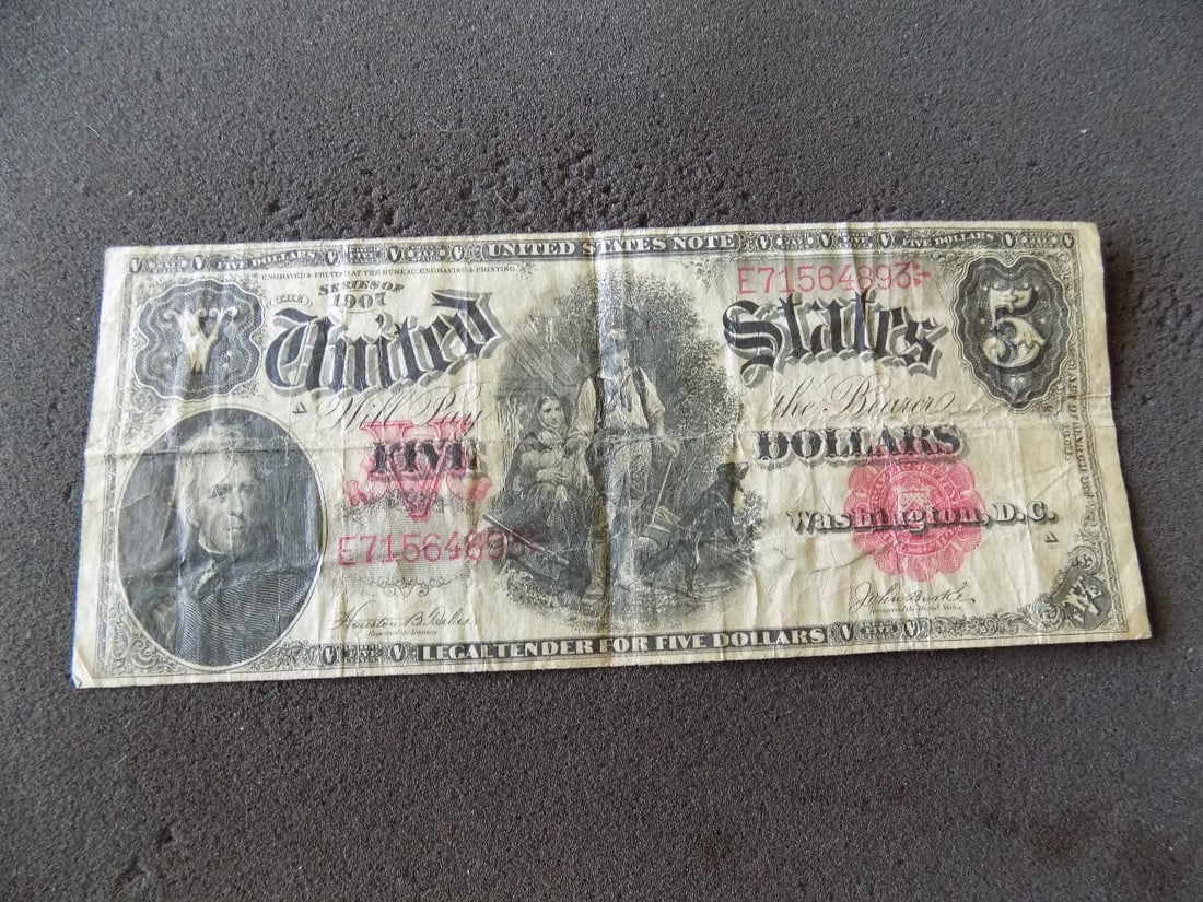 1907 $5 Five Dollar United States Woodchopper Note. (1 of 5)