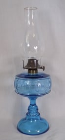 Pretty antique blue glass kerosene lamp