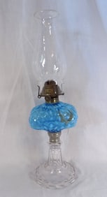 Beautiful antique art glass kerosene lamp Hobbs snowflake