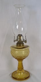 Rare antique Lomax beaded diamond pedestal kerosene lamp