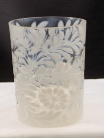 Vintage floral decorated white opalescent art glass tumbler
