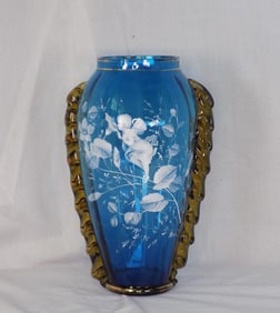 Elegant antique hand decorated art glass vase