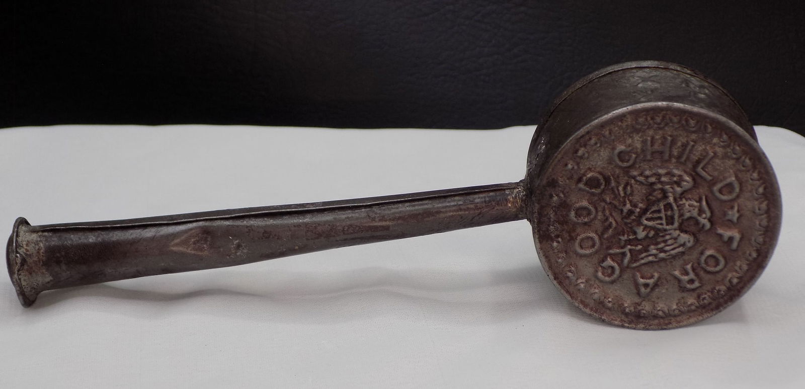 Unusual 1800’s metal baby rattle. With whistle in handle: Unusual 1800’s metal baby rattle. With whistle in handle. Highly decorated with eagle. In very good original as found condition. Great quality and detail. 6 inches long. For in house shipping. Pleas