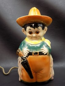 Vintage cowboy lamp. Eyes light