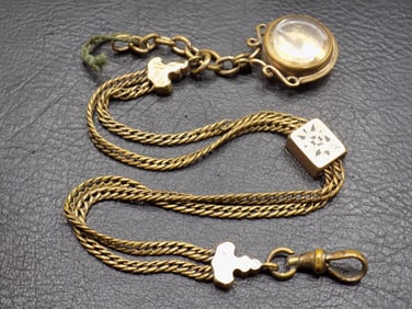 Antique gold fill watch fob with compass