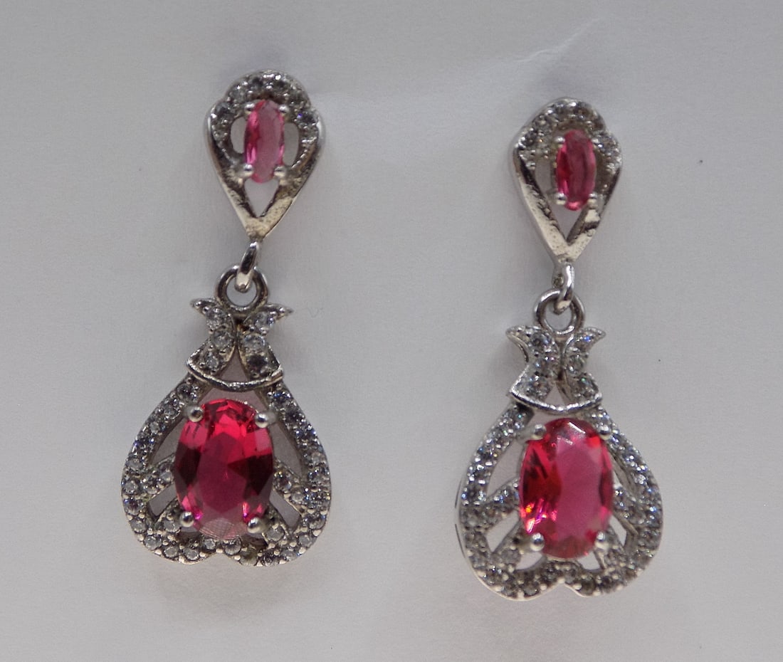 2 ct ruby and white topaz sterling silver stud earrings (1 of 4)