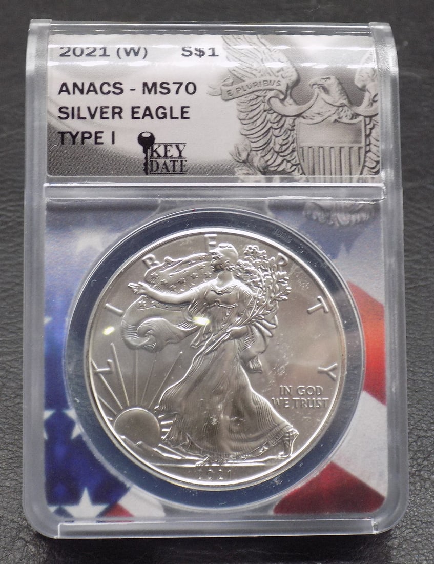 Uncirculated 2021 graded MS 70 by ANACS  American Eagle silver dollar. Type 1 (1 of 4)