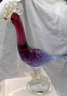Large beautiful midcentury modern Seguso art glass bird.: Large beautiful midcentury modern Seguso art glass bird. Label as shown in photo. In very good original as found condition. Great quality and detail. 12 &frac14; inches tall. 20 &frac34; long from bea