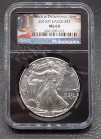 Uncirculated 2016 P graded MS69 by NGC American Eagle silver dollar