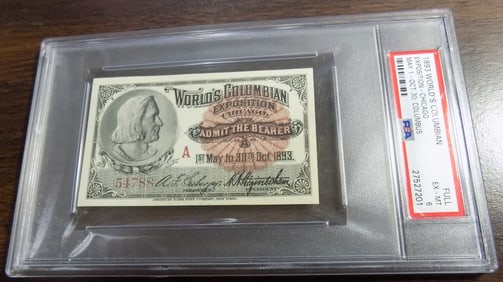 1893 CHICAGO Illinois World’s Columbian Exposition Expo Ticket PSA graded