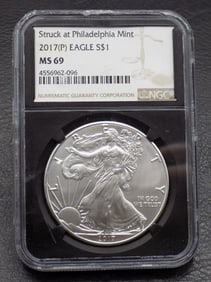 Uncirculated 2017 P Graded MS69 by NGC American Eagle Silver dollar