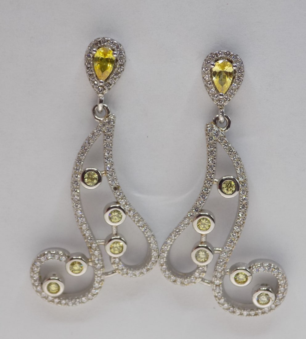 Beautiful yellow sapphire and white topaz sterling earrings (1 of 6)