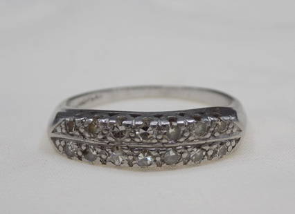 Beautiful vintage platinum ring with diamonds.  Size 6 3/4: Beautiful vintage platinum ring with diamonds. Size 6 3/4. In very good original as found condition. Great quality and detail. 4.4 g Total weight includes stones. For in house shipping. Please call Mi