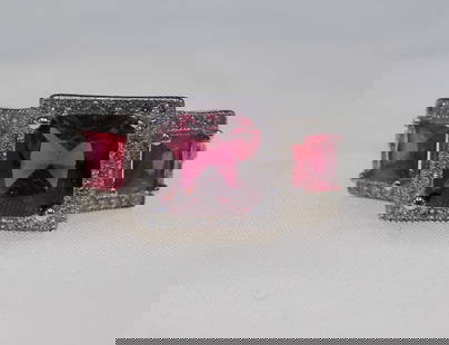 Beautiful 3 cwt ruby and white topaz sterling silver ring: Beautiful 3 cwt ruby and white topaz sterling silver ring. Lab created ruby. Size 6 &frac14;. In very good original as found condition. Great quality and detail. For in house shipping. Please call Mik