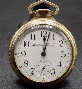 1909 Hampden 21 jewel railroad grade pocket watch: 1909 Hampden 21 jewel railroad grade pocket watch, Size 18 Gold fill. Running at time of listing. Please see photos for back of works and serial number. For in house shipping. Please call Mike at Thri