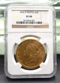 1866 S $20 dollar graded XF40 gold coin by NGC.