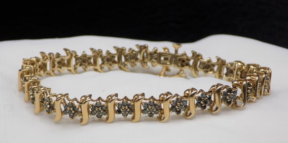 Beautiful vintage 1.75 cwt blue diamonds 14k yellow gold tennis bracelet