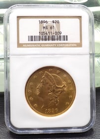 1896 $20 dollar MS61 graded by NGC gold coin.