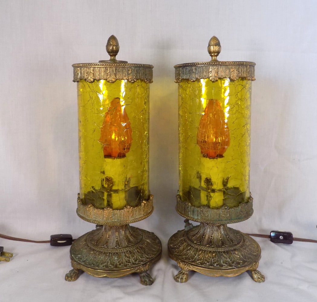 Beautiful pair of vintage Florentine amber crackle glass boudoir lamps (1 of 7)