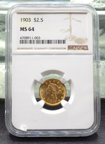 1903 $2 ½ dollar graded MS 64 grade by NGC gold coin