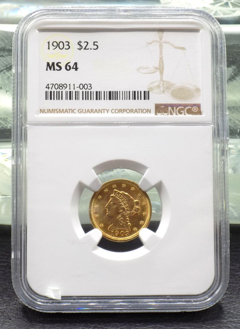 1903 $2 ½  dollar  graded MS 64 grade by NGC gold coin (1 of 5)