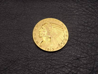 1913 $5 dollar Indian gold coin: 1913 $5 dollar Indian gold coin. Please see photos. For in house shipping. No credit cards for gold coins. Payment through