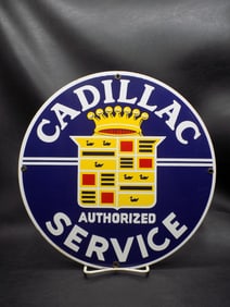 Vintage Cadillac Authorized Service porcelain advertising sign