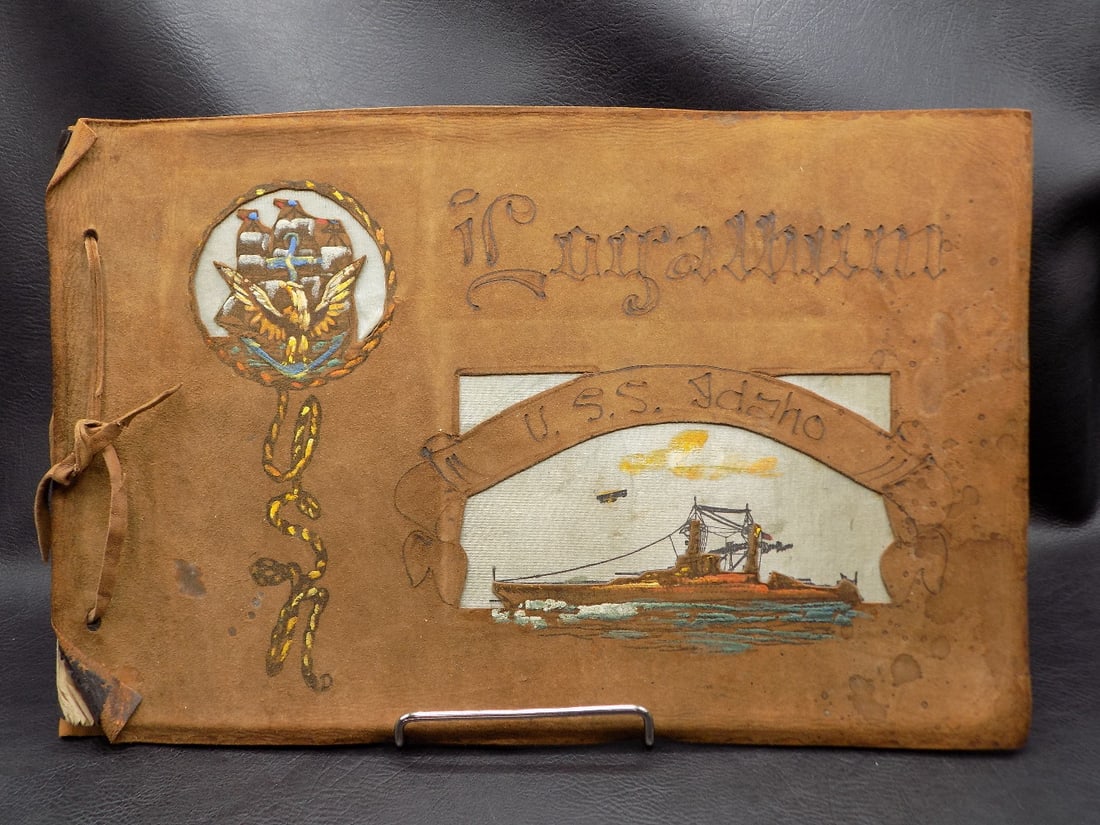 Vintage USS Idaho Navel leather bound My Log and Diary book: Vintage USS Idaho Navel leather bound My Log and Diary book. In very good original as found condition. Great quality and detail. 13 ¼ inches x 8 ¾ inches. For in house shipping. Please c