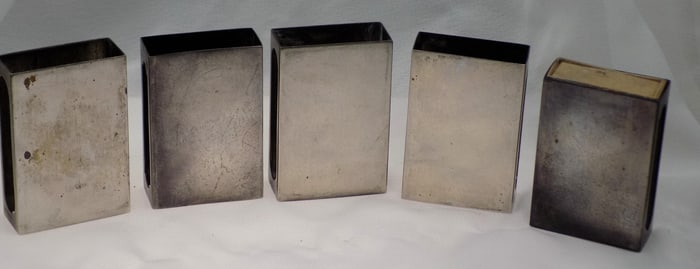 Five vintage sterling silver wood match box holders.