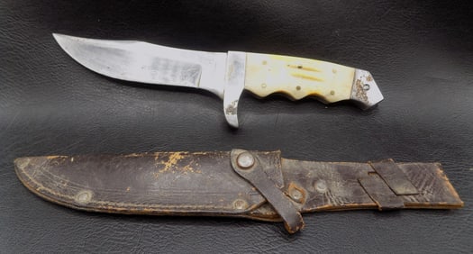 Vintage hard to find Solingen Black Paws knife with leather sheath