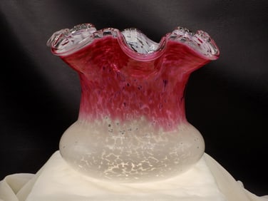Vintage cranberry to white art glass vase