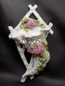 Splendid antique German hanging wall basket vase