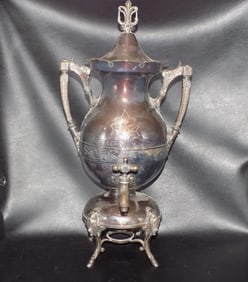 Antique Wilcox silverplated coffee urn samovar