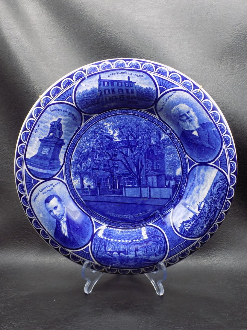Antique Staffordshire Flow Blue plate Longfellows Early Home (1 of 7)