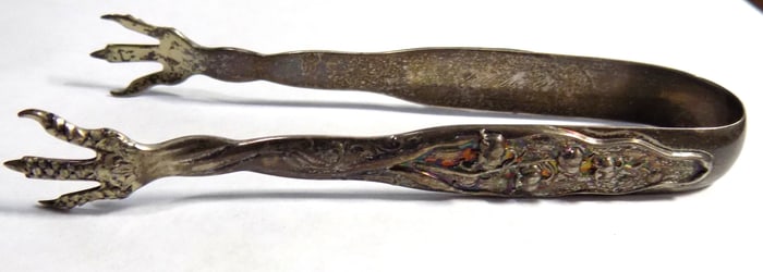 Fancy antique sterling silver sugar tongs