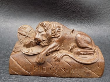 Antique Swiss Black Forest Carved wood Lion