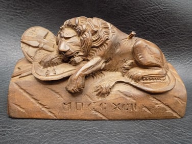 Antique Swiss Black Forest Carved wood Lion