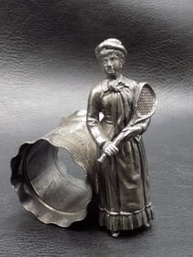 Exceptional antique lady tennis player napkin ring
