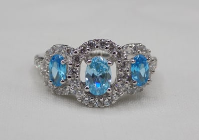 3 cwt aquamarine and topaz sterling silver ring