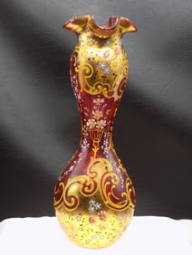 Antique highly decorated Moser art glass  form  vase